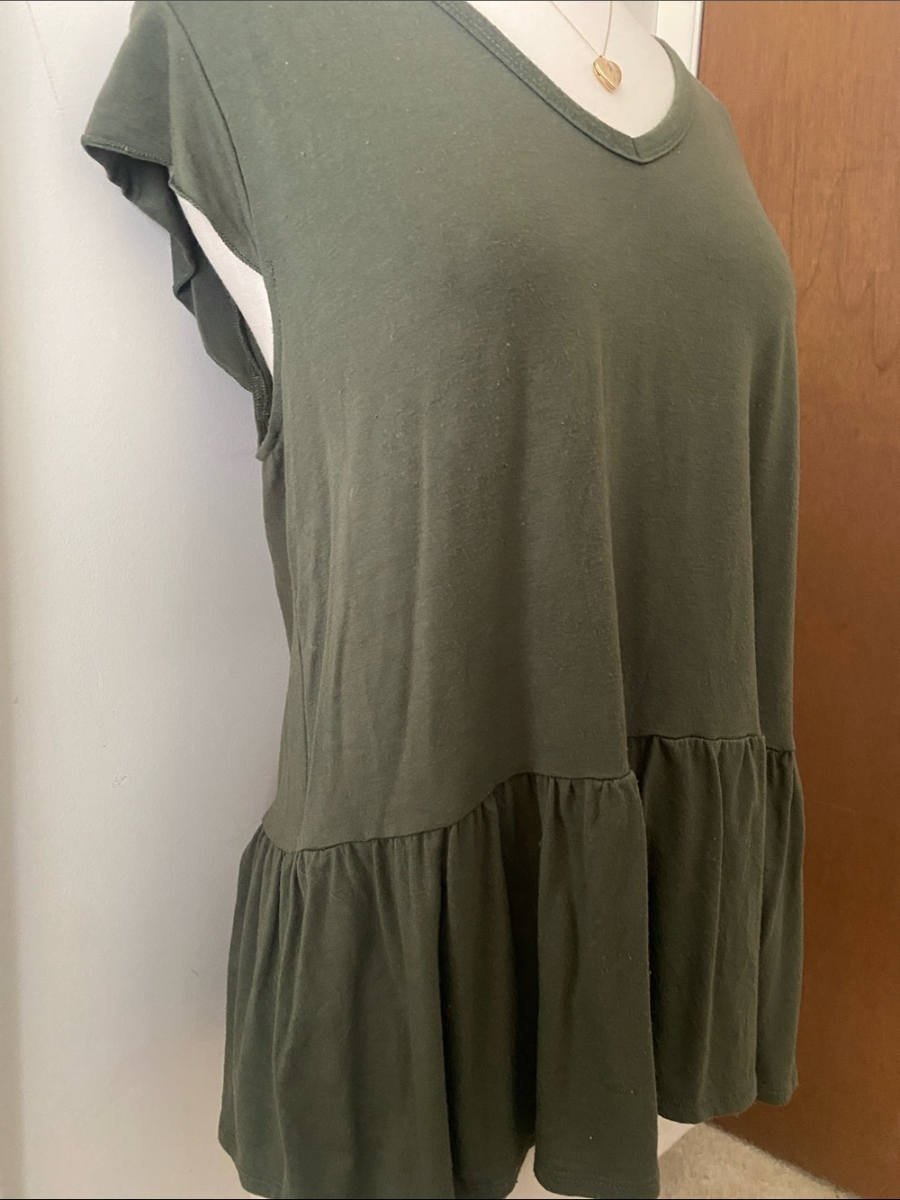 Time and Tru Olive Green V-Neck Top